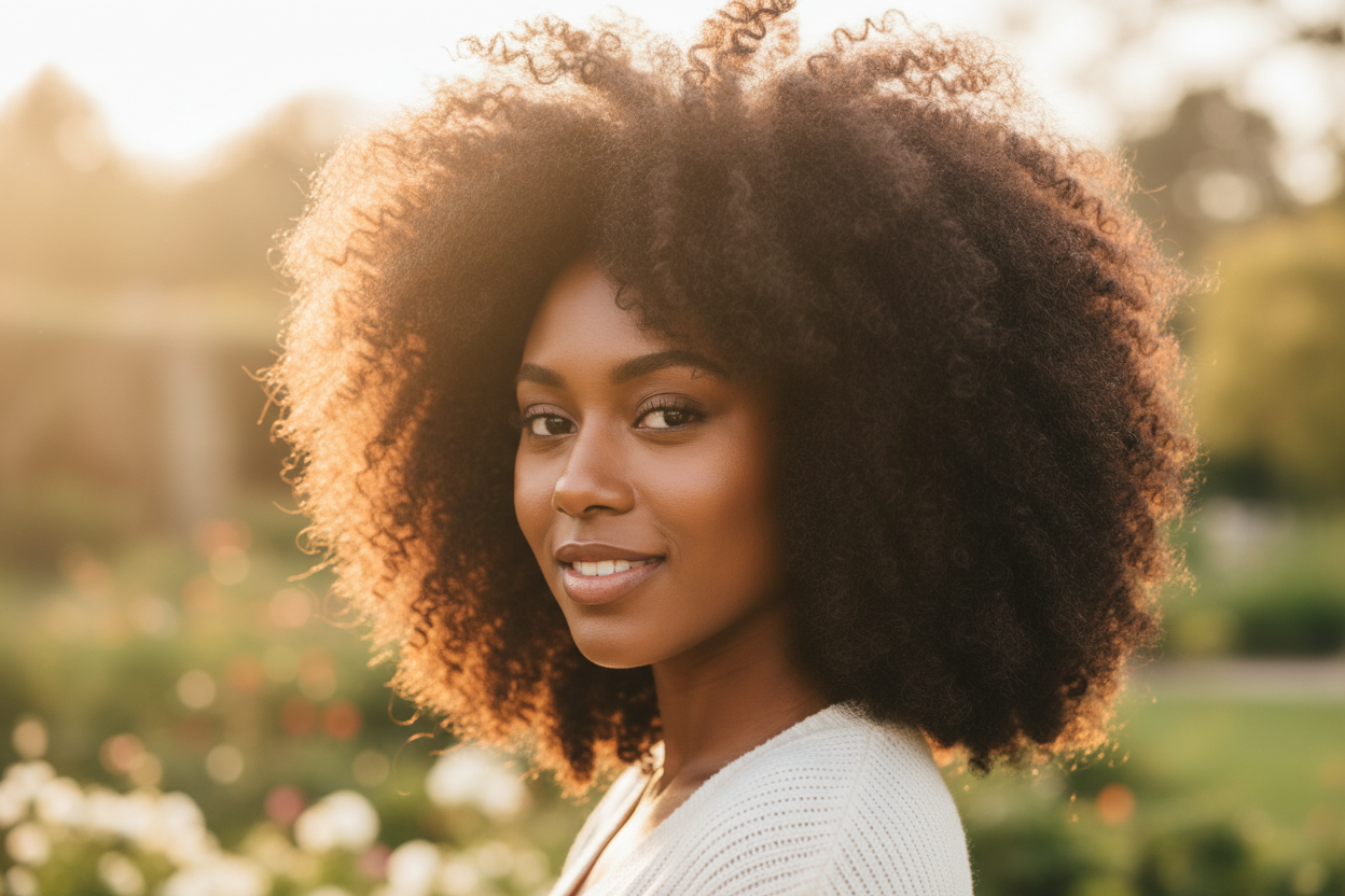 Generate a black girl with long afro hair